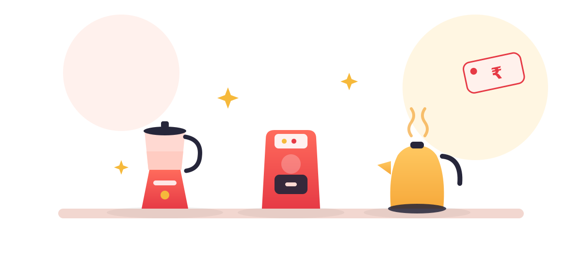 Mixer grinder, air fryer and electric kettle illustration